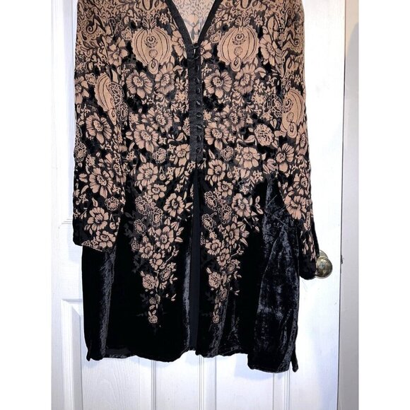 COLDWATER CREEK Floral Silk Rayon Black Velvet Long Sleeve Tunic Jacket - Picture 3 of 16